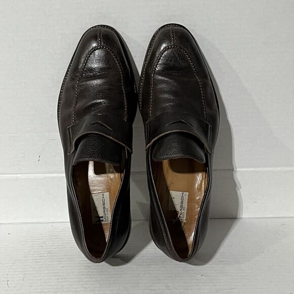 Moreschi Men's 10 Leather Driving Shoe Penny Loafer Dark Brown Made in Italy - Picture 6 of 9